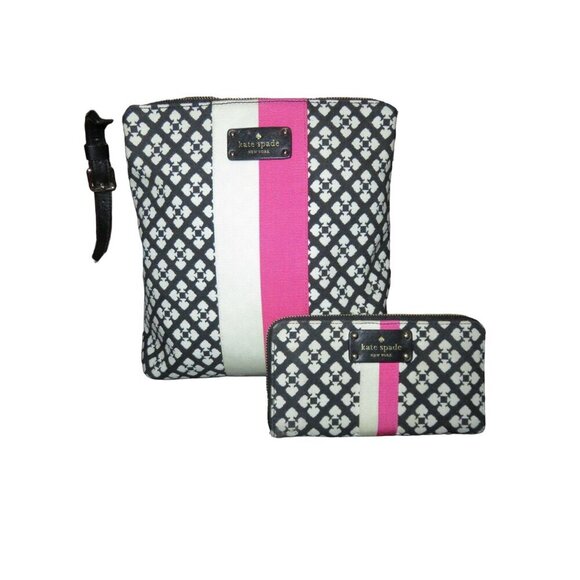 Kate Spade Canvas Victoria  Crossbody Bag & Neda Wallet Set Full Zip Continental - Picture 1 of 13